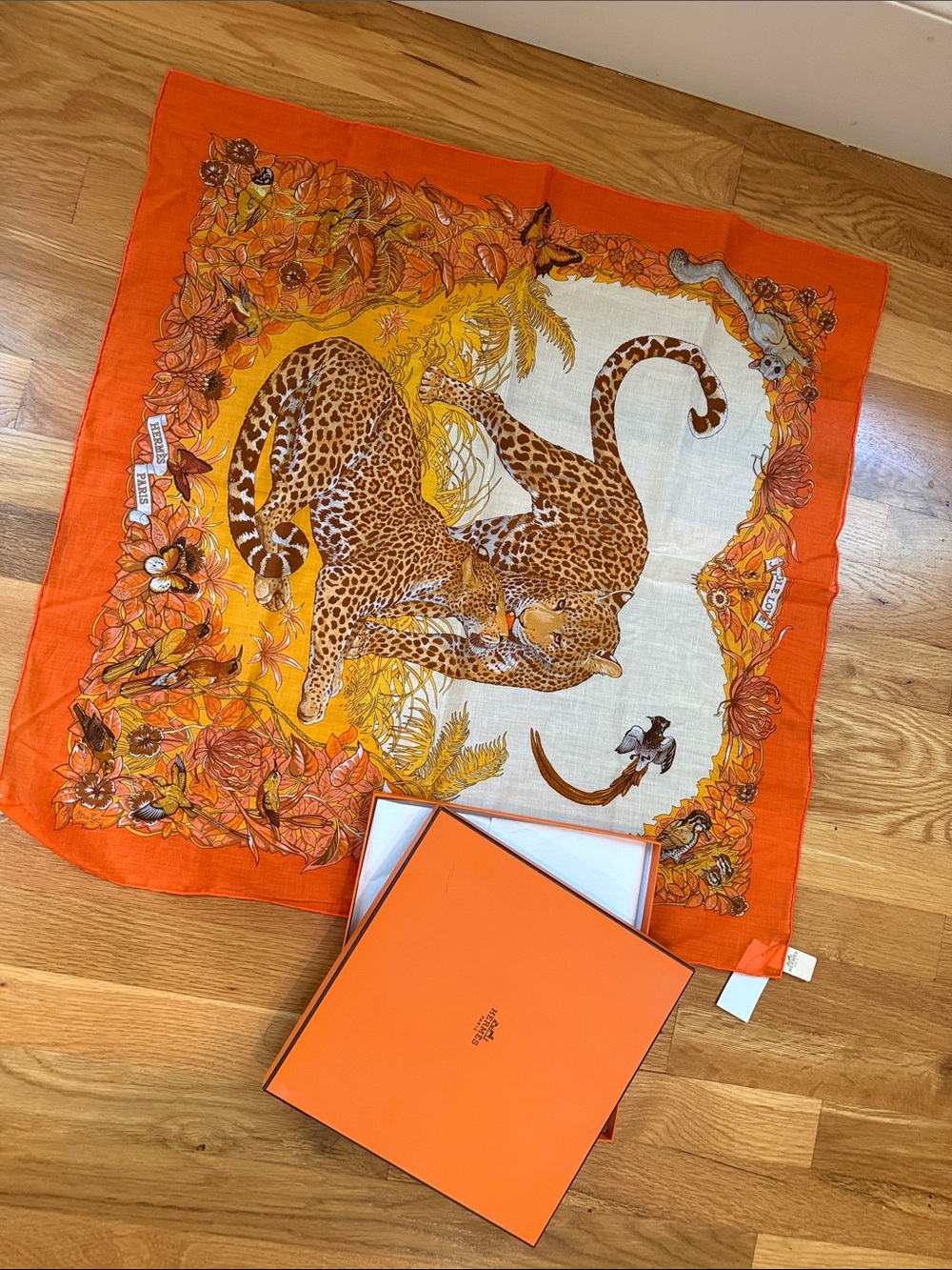 Hermes Orange & Yellow Leopard Silk Scarf